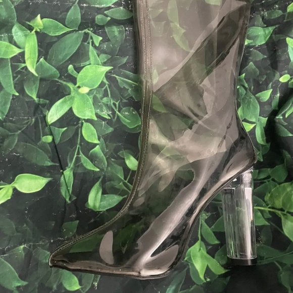 Womens Clear Transparent Naked Club Thigh High Pointy Toe Chunky Heel Boots Long - Picture 5 of 7